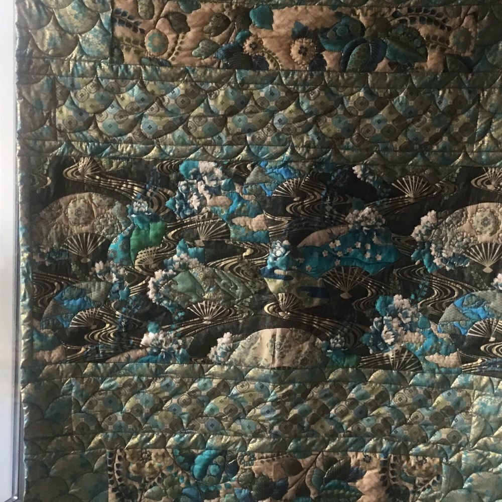 Hand Crafted Turquoise & Gold Quilt - Picture 8 of 16